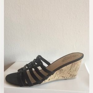 Unlisted Black 8.5M  Cork Wedges Open Toe Sandals NEW